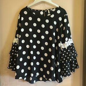 Black and White Polka Dot flutter sleeve shirt